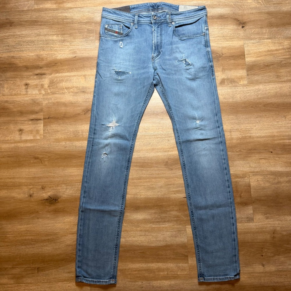 Diesel Thommer Jeans Mens 32x34 Blue Slim Skinny Distressed Stretch Denim 084NV